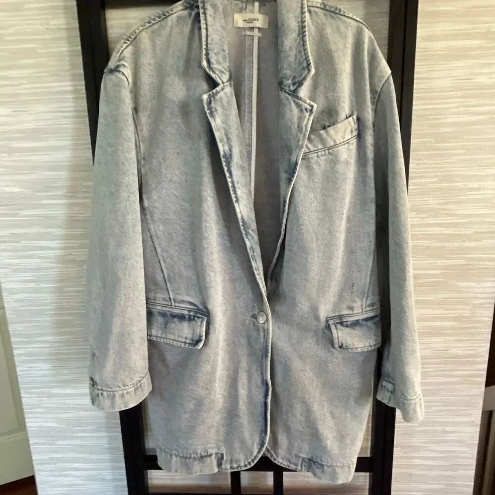 Etoile Isabel Marant light stone washed denim jean jacket blazer coat size M ove